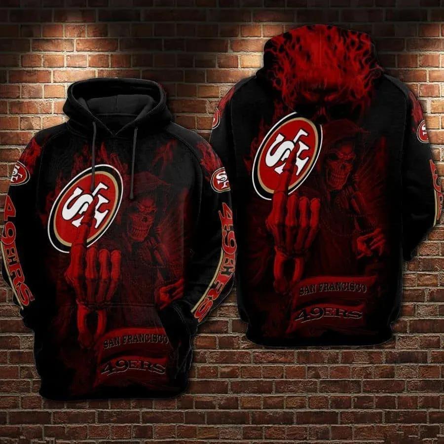 San Francisco 49ers Skeleton Middle Finger NFL 3D All Over Print Hoodie