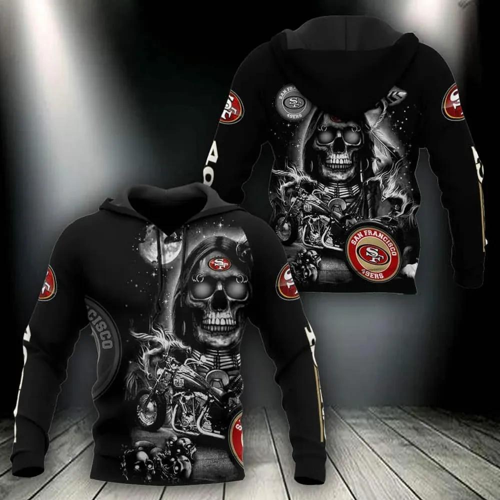 San Francisco 49ers Skeleton Motorbike NFL 3D All Over Print Hoodie