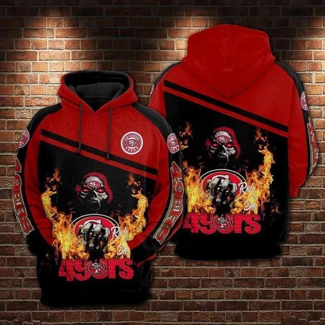 San Francisco 49ers Skull Fire NFL 3D All Over Print Hoodie