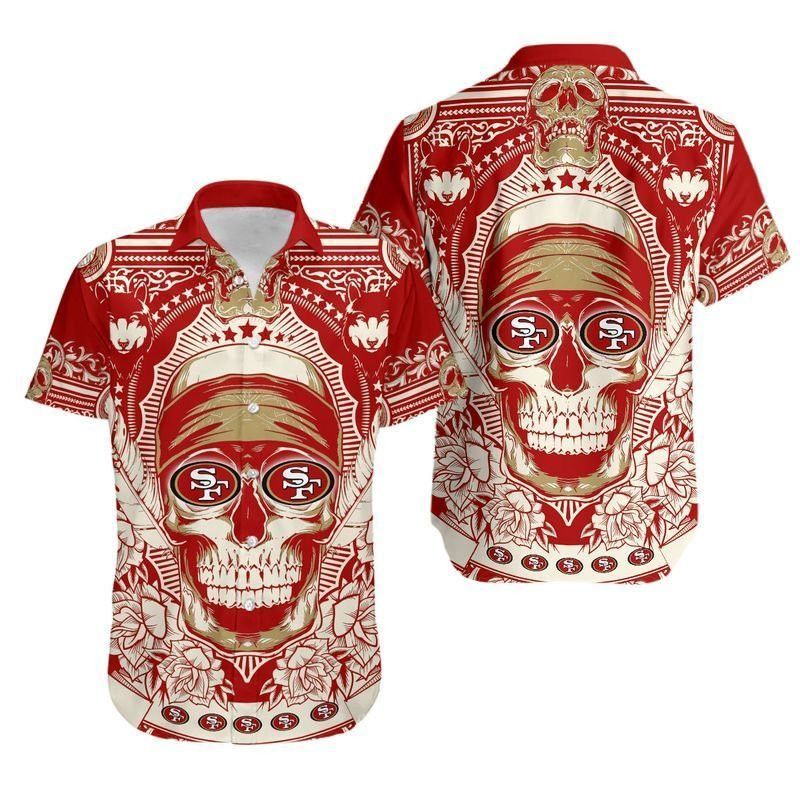 San Francisco 49ers Skull2 Hawaiian Shirt Tropical Aloha Button Up