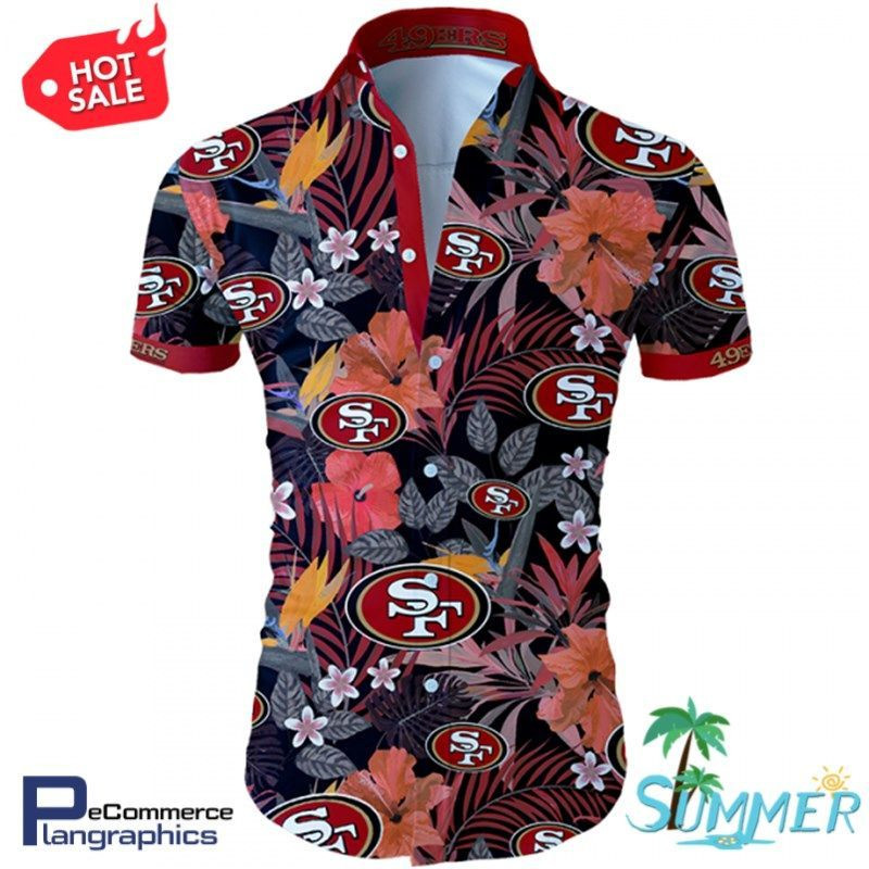 San Francisco 49ers Tropical Flower All Over Print Hawaiian Shirt Tropical Aloha Button Up