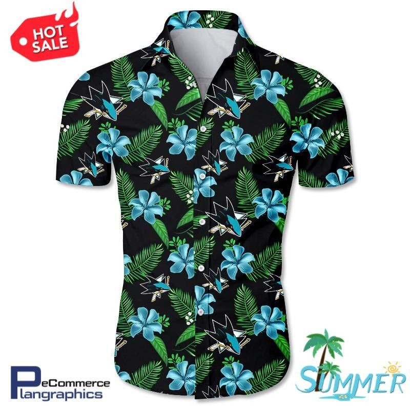 San Jose Sharks Hawaiian Shirt Tropical Aloha Button Up
