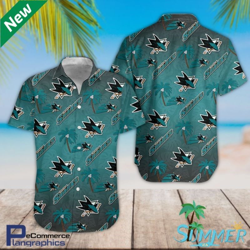San Jose Sharks Hockey Team Hawaiian Shirt Tropical Aloha Button Up