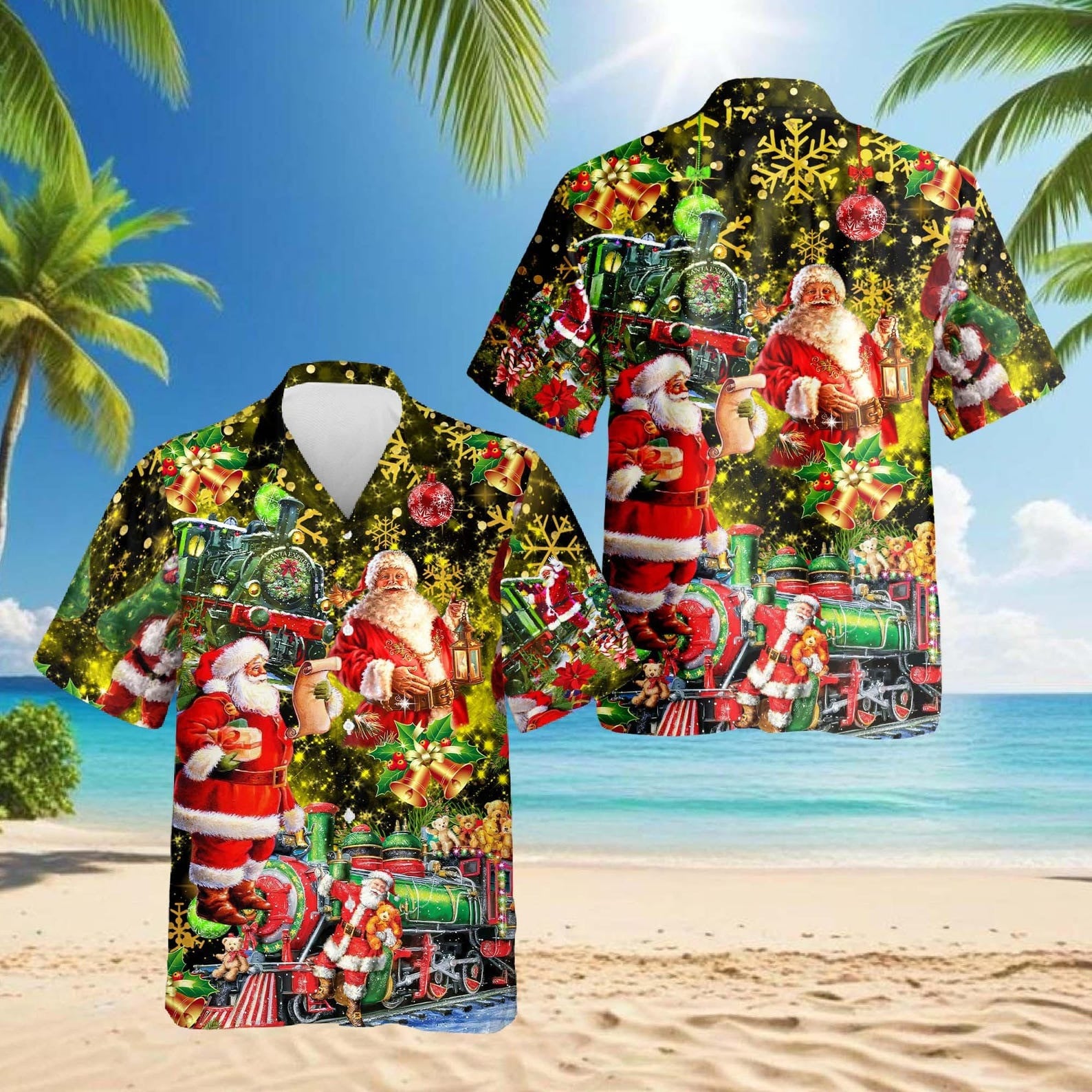 Santa Claus Christmas Train Hawaiian Shirt Festive Holiday Aloha Shirt Xmas Gifts For Him