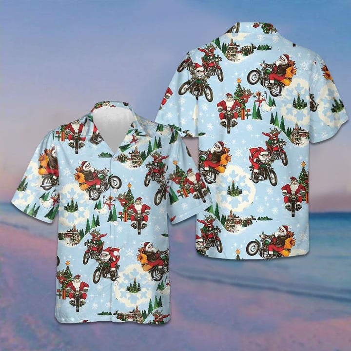 Santa On Motorcycle Hawaiian Shirt Funny Santa Shirt Gifts For Christmas 2024