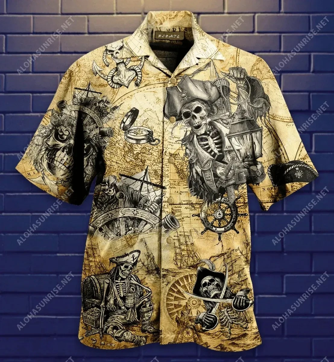 Save A Ship Ride A Pirate Skull Short Hawaiian Shirt Tropical Aloha Button Up
