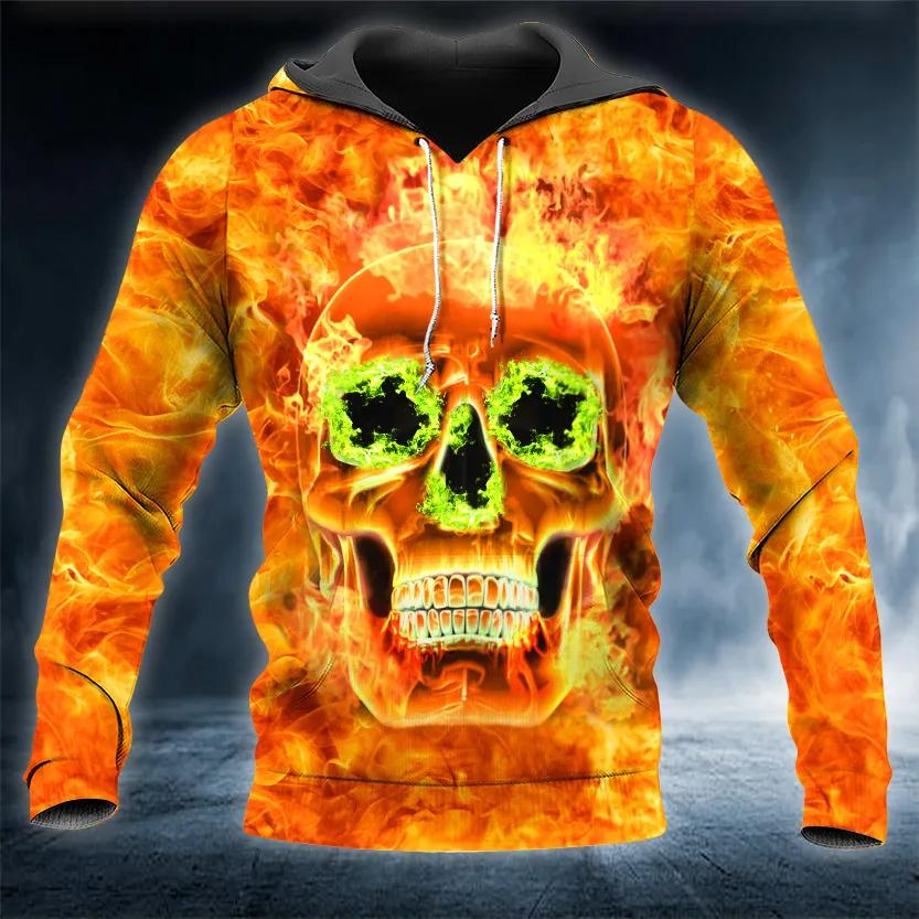 Scary Fire Skull 3D All Over Print Hoodie Men