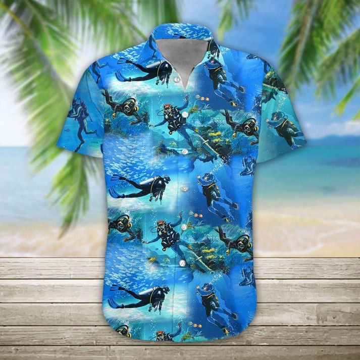 Scuba Diving Hawaiian Shirt Life Aquatic Button Up Shirt Presents For Scuba Divers