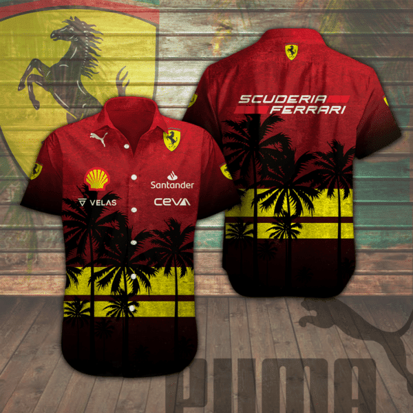 Scuderia Ferarri Hawaiian Shirt Tropical Aloha Button Up