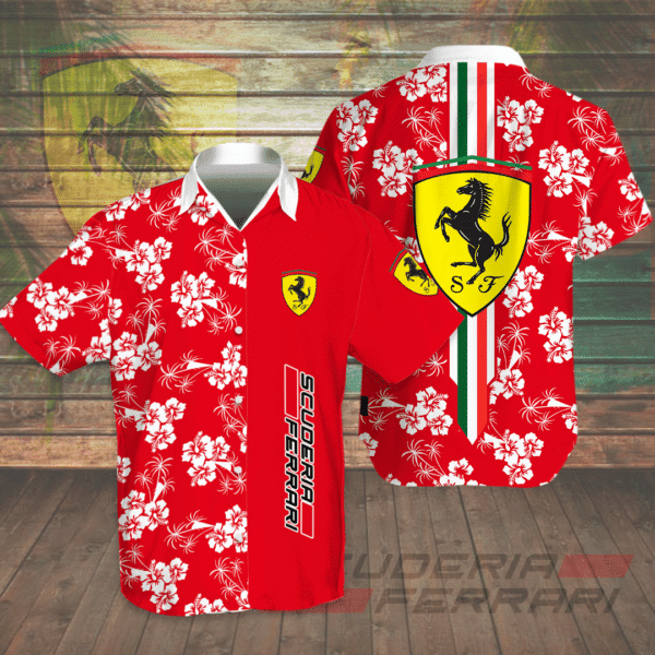 Scuderia Ferarri Hawaiian Shirt Tropical Aloha Button Up