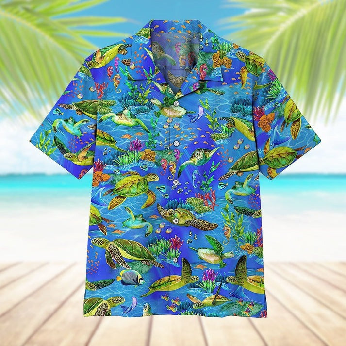 Sea Turtle Hawaiian Shirt Ocean Life Button Up Shirt Presents For Turtle Lovers
