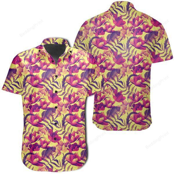 Seamless Tropical Flower Plant Pattern Background Hawaiian Shirt Tropical Aloha Button Up