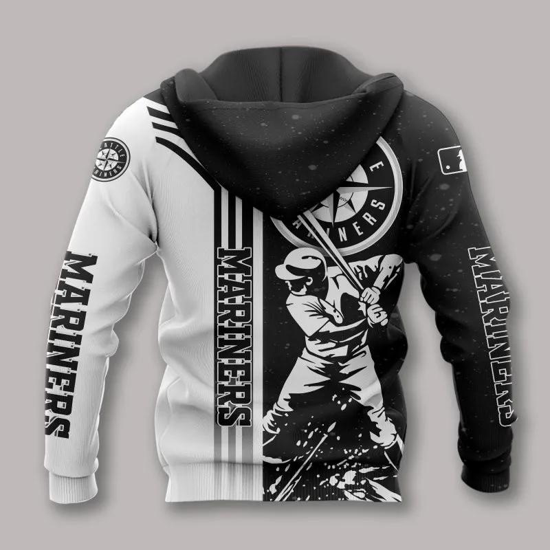 Alternative view of Seattle Mariners Black And White MLB All Over Print Hoodie