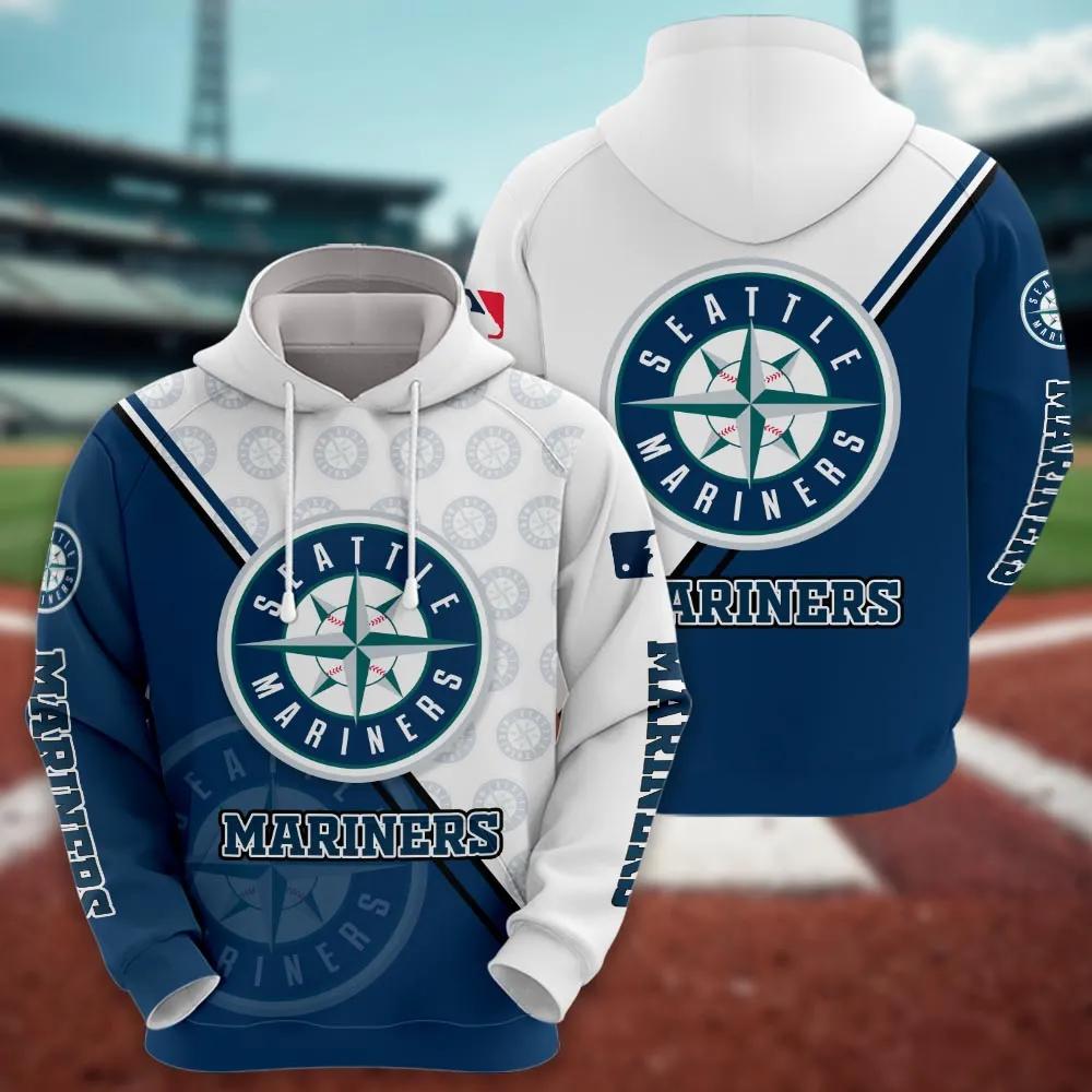 Seattle Mariners Logo 3D MLB All Over Print Hoodie