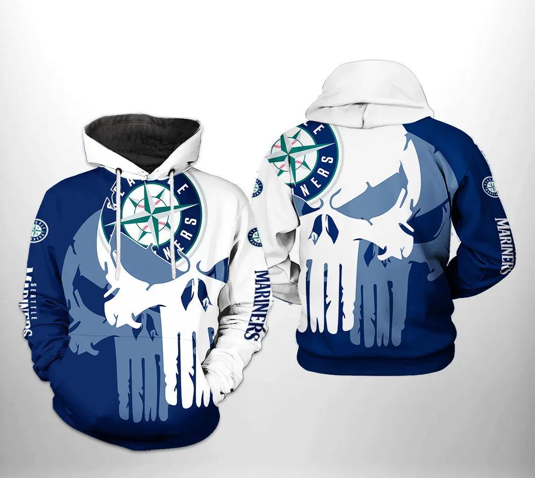 Seattle Mariners MLB Team Skull 3D MLB All Over Print Hoodie