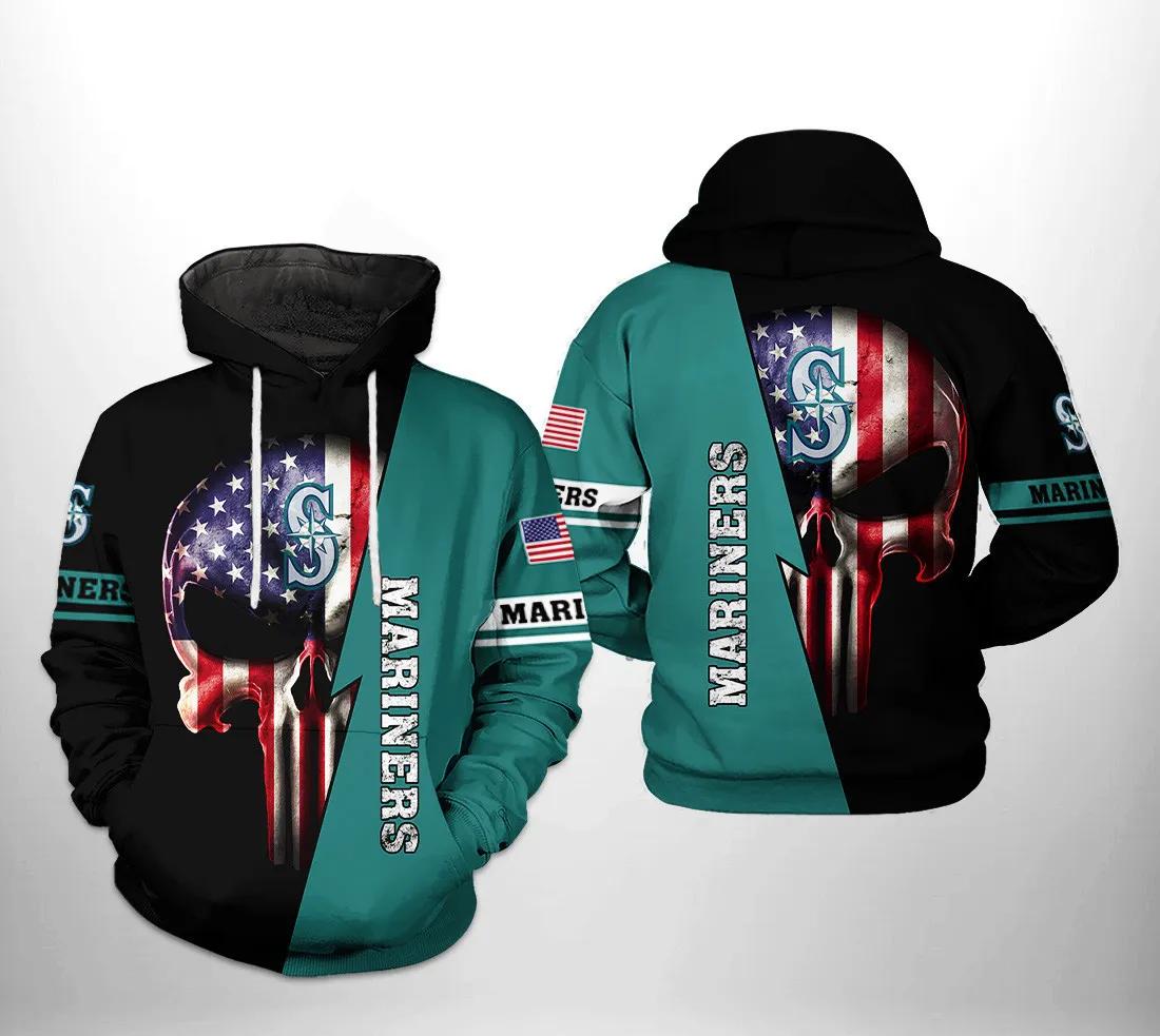 Seattle Mariners MLB US Flag Skull 3D MLB All Over Print Hoodie