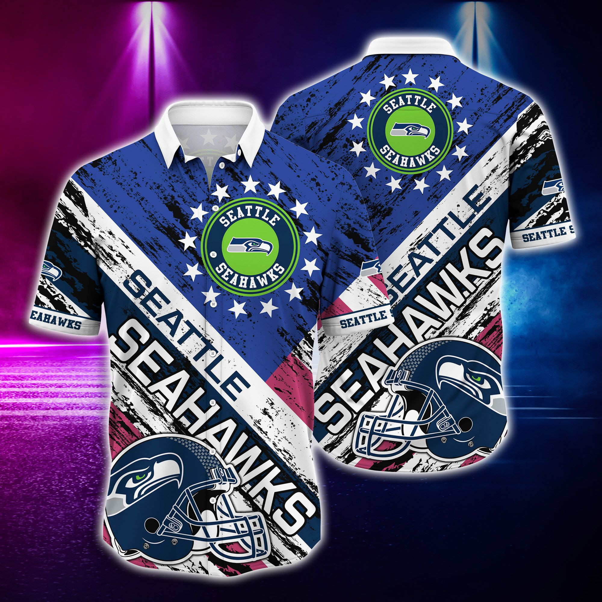Seattle Seahawks And Rugby Helmet Hawaiian Shirt Tropical Aloha Button Up