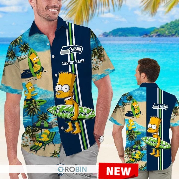 Seattle Seahawks Bart Simpson Hawaiian Shirt Tropical Aloha Button Up