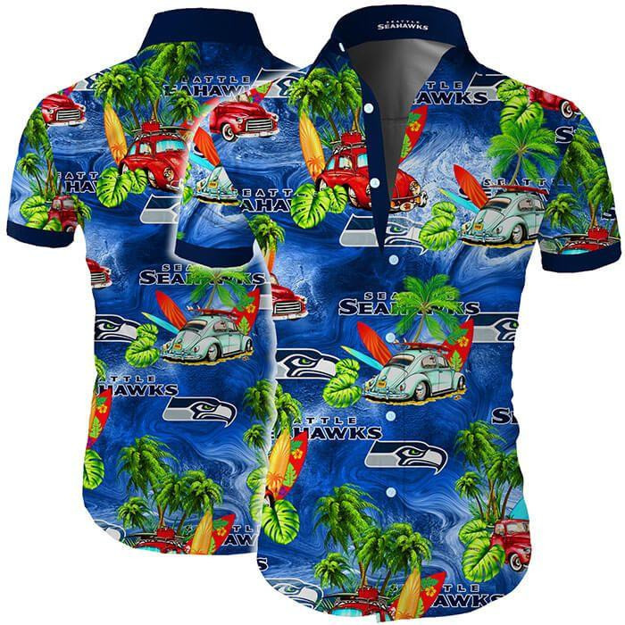 Seattle Seahawks Beach Floral Hawaiian Shirt Tropical Aloha Button Up