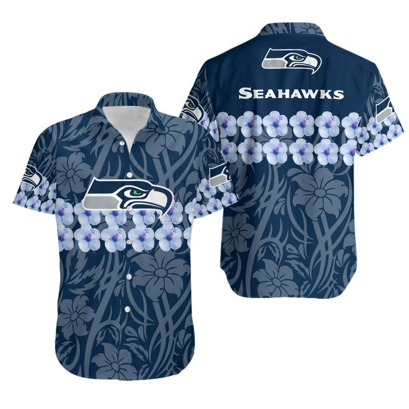 Seattle Seahawks Flower And Logo Hawaiian Shirt Tropical Aloha Button Up