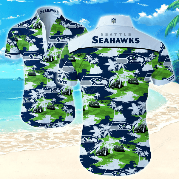 Seattle Seahawks Flower Logo Hawaiian Shirt Tropical Aloha Button Up