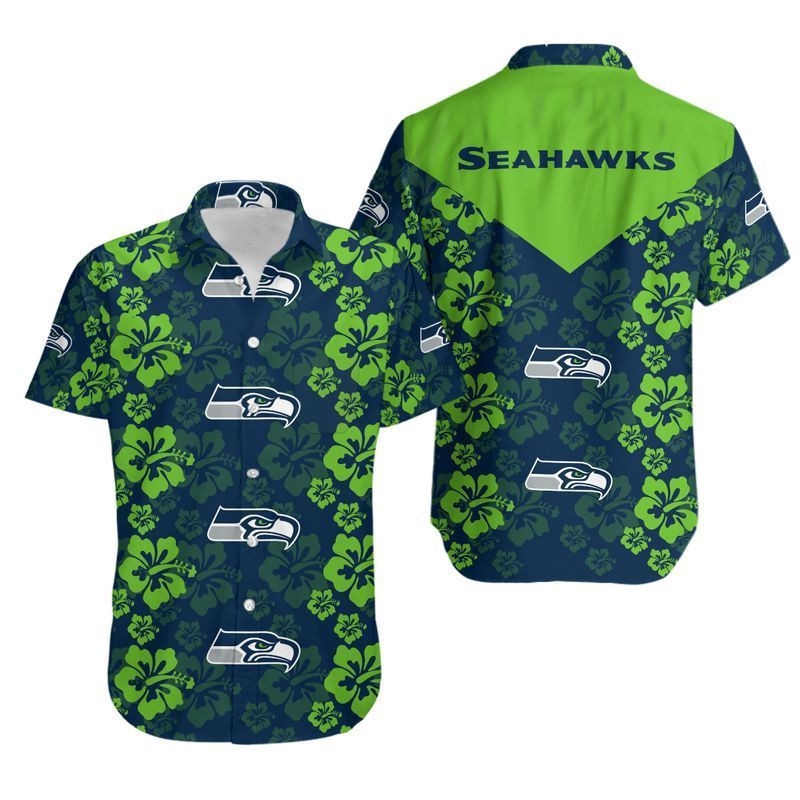Seattle Seahawks Flowers Hawaiian Shirt Tropical Aloha Button Up