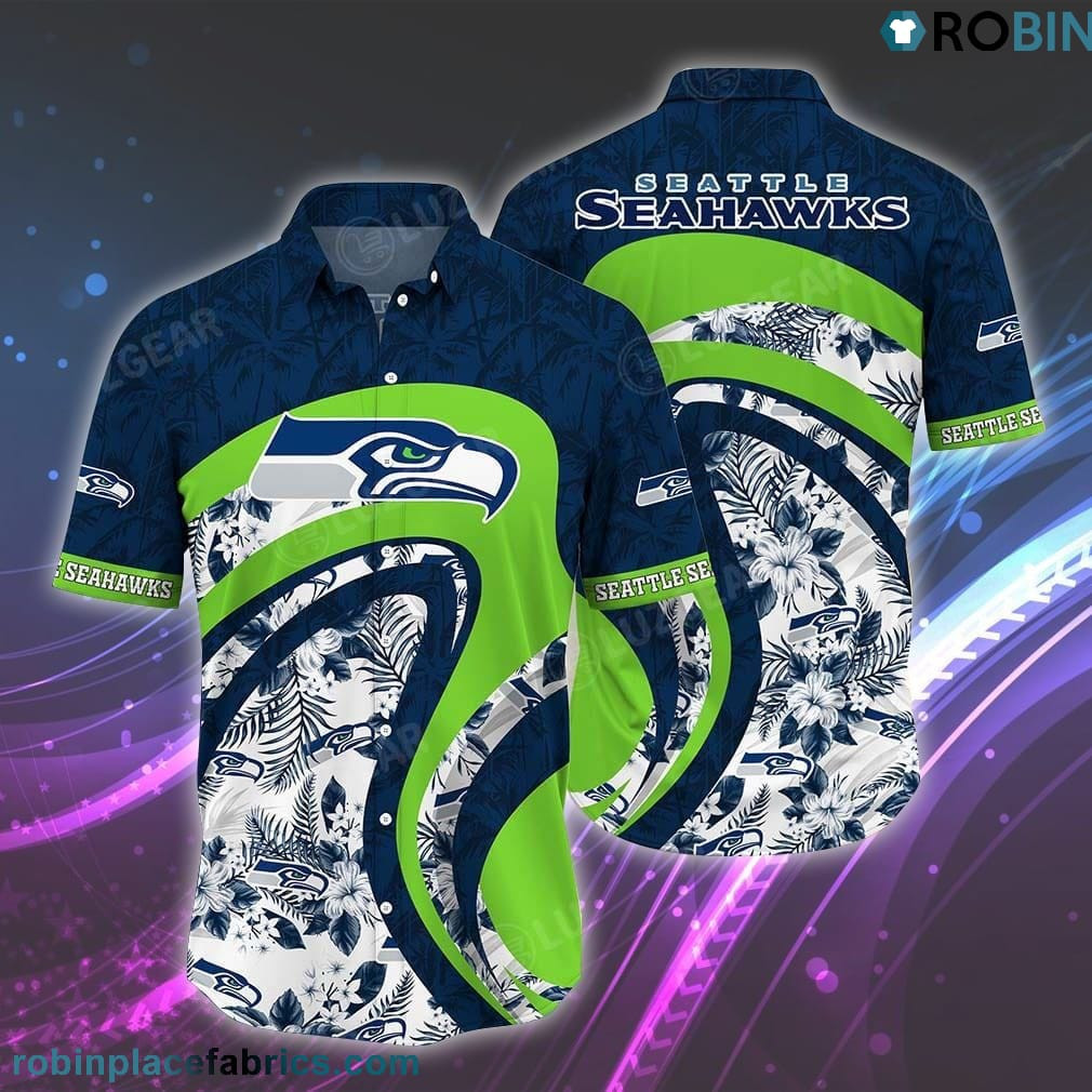 Seattle Seahawks Graphic Floral Patterns Hawaiian Shirt Tropical Aloha Button Up