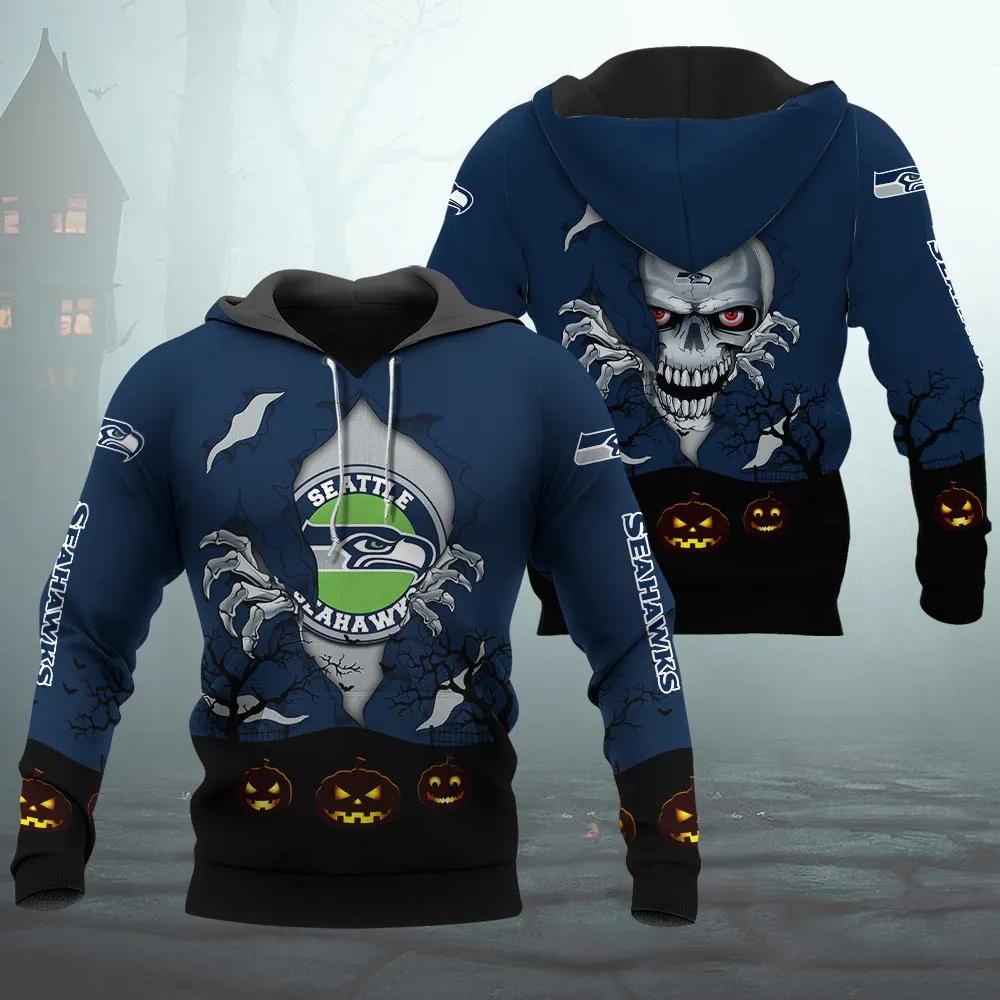 Seattle Seahawks Halloween 3D NFL All Over Print Hoodie