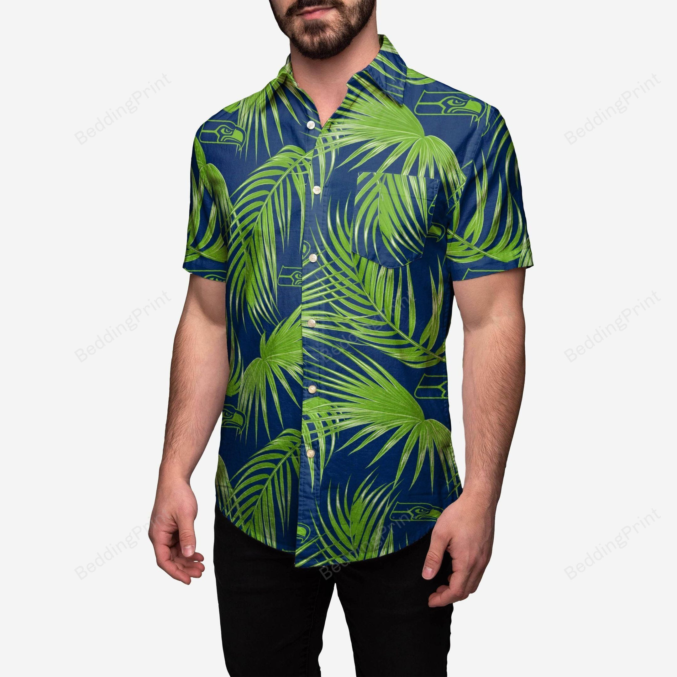 Seattle Seahawks Hawaiian Shirt Tropical Aloha Button Up