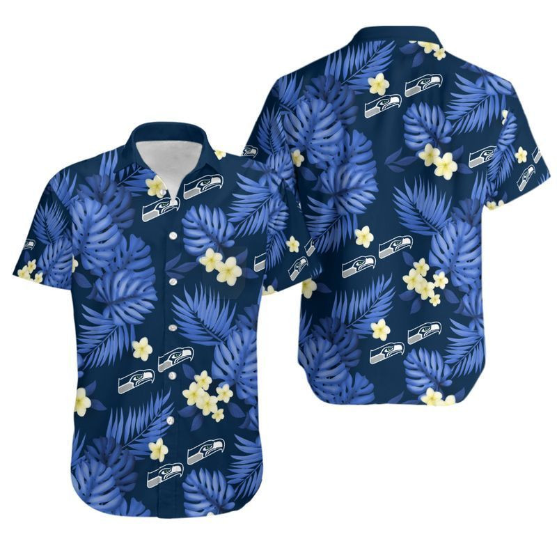 Seattle Seahawks Logo Floral Hawaiian Shirt Tropical Aloha Button Up