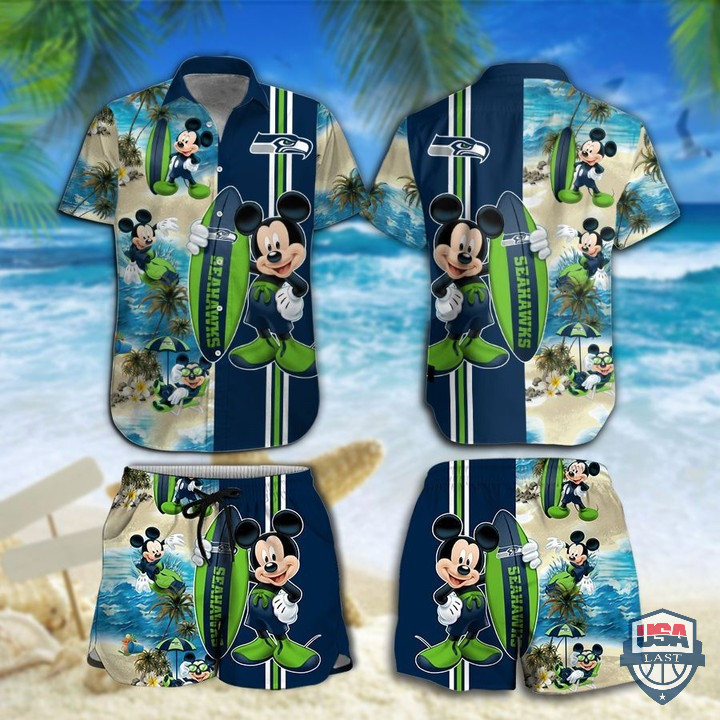 Seattle Seahawks Mickey Mouse Hawaiian Shirt Tropical Aloha Button Up