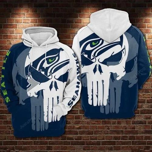 Seattle Seahawks Nfl Football Punisher Skull NFL 3D All Over Print Hoodie
