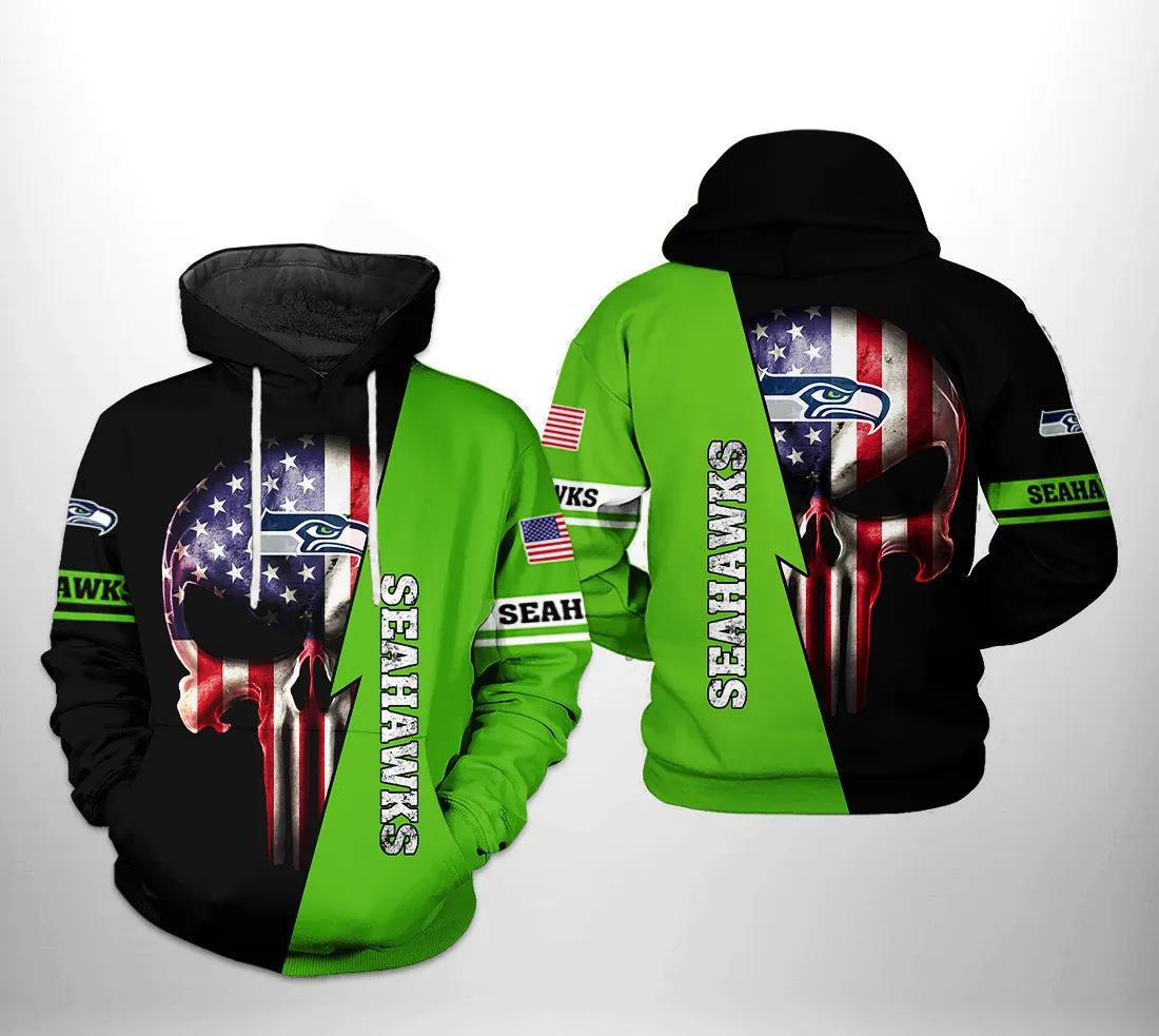 Seattle Seahawks NFL US Flag Skull Team NFL 3D All Over Print Hoodie