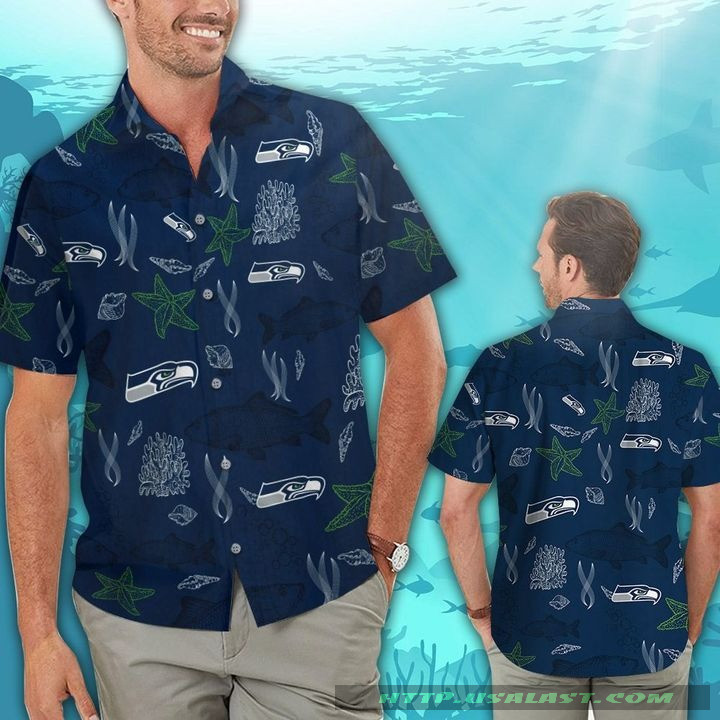 Seattle Seahawks Ocean Fishes Hawaiian Shirt Tropical Aloha Button Up