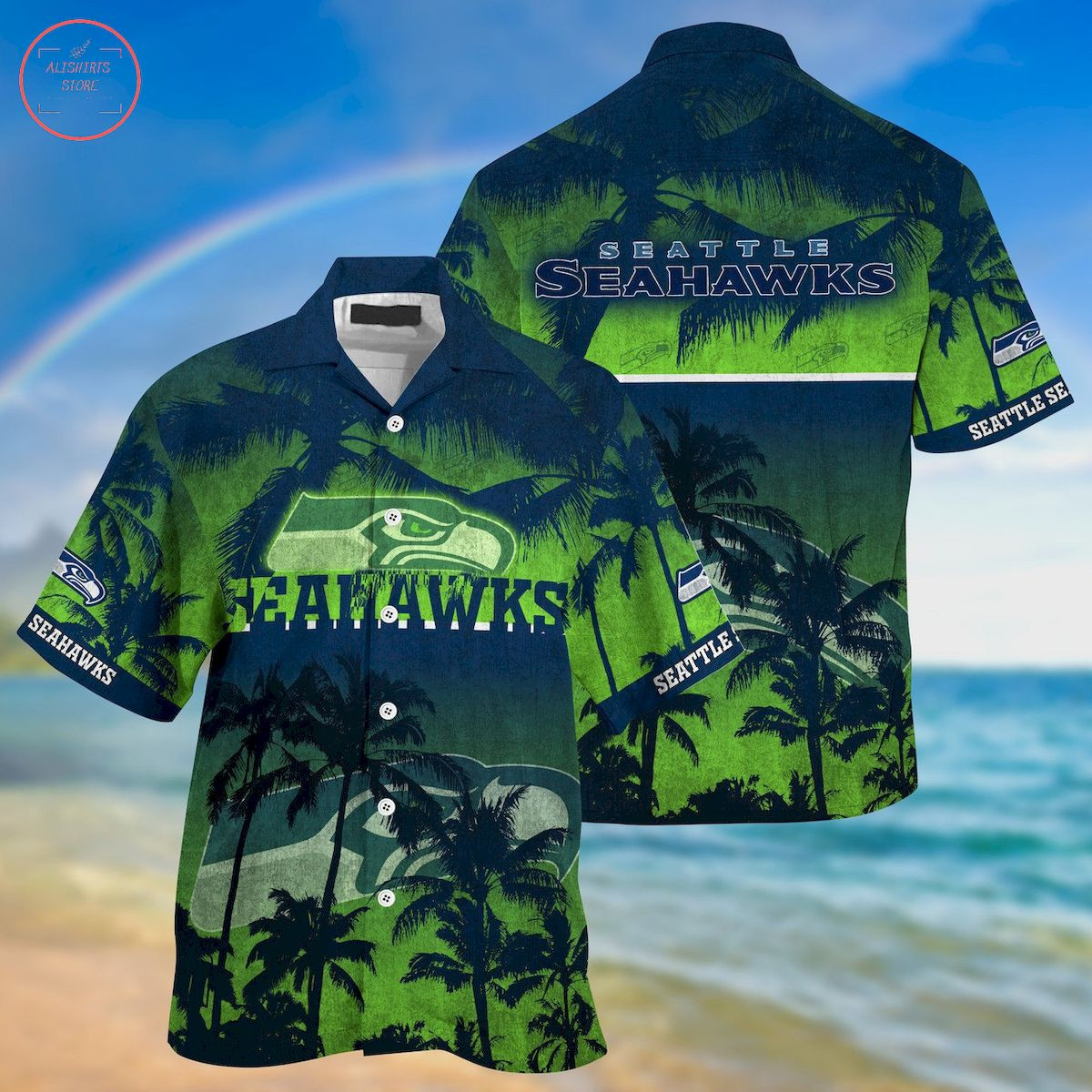Seattle Seahawks Palm Hawaiian Shirt Tropical Aloha Button Up