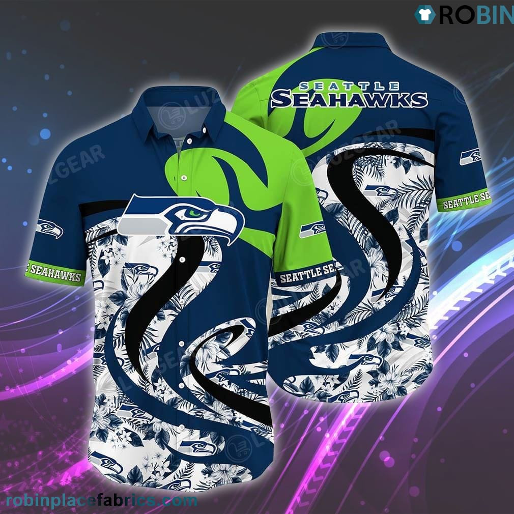 Seattle Seahawks Patterns Graphic Hawaiian Shirt Tropical Aloha Button Up