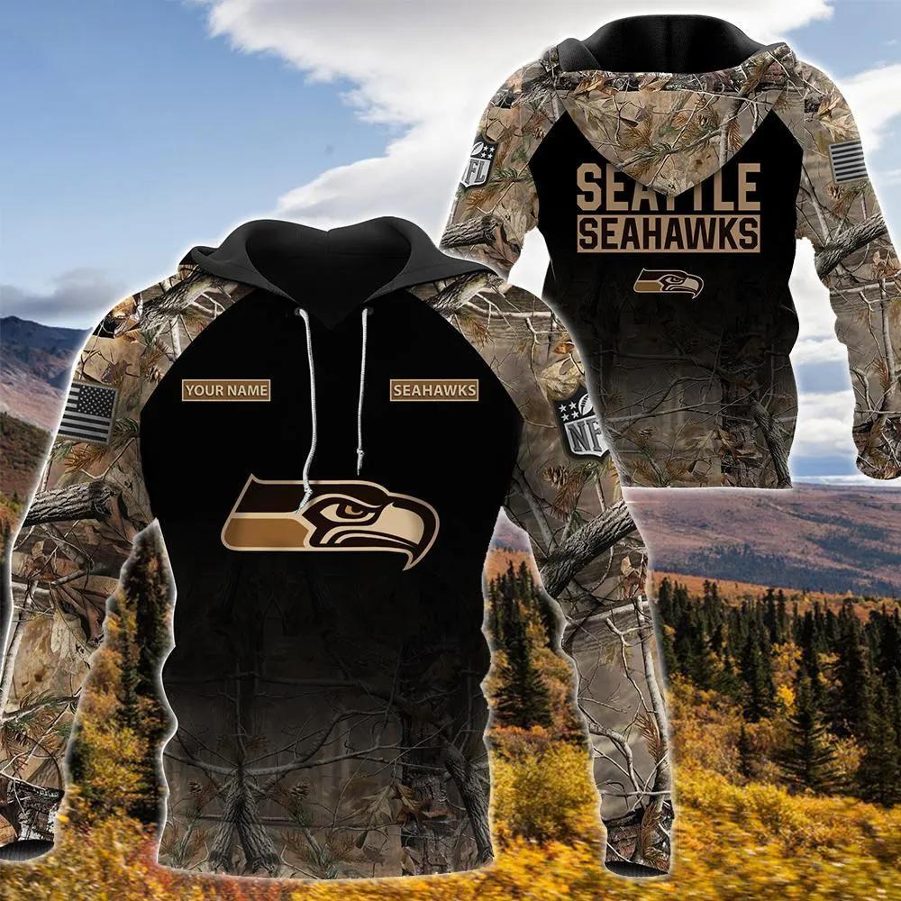 Seattle Seahawks Personalized Hunting Camo NFL 3D All Over Print Hoodie