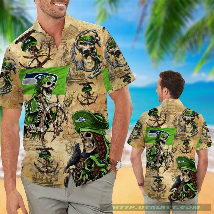Seattle Seahawks Pirates Hawaiian Shirt Tropical Aloha Button Up