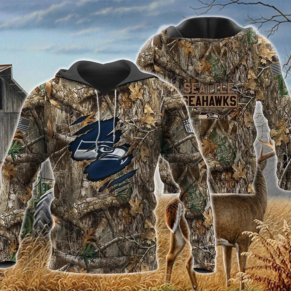 Seattle Seahawks Realtree Hunting Camo NFL 3D All Over Print Hoodie