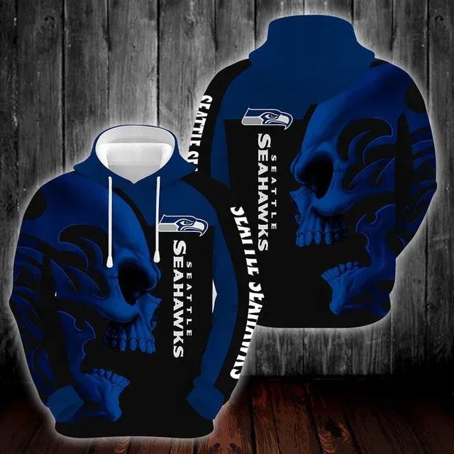 Seattle Seahawks Skull Blue NFL 3D All Over Print Hoodie