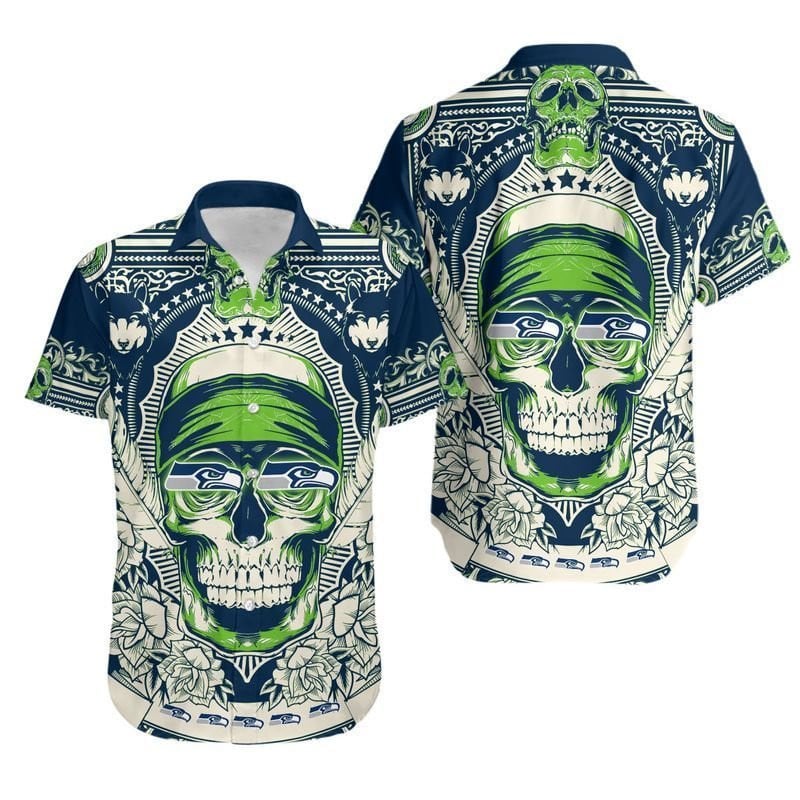 Seattle Seahawks Skull Hawaiian Shirt Tropical Aloha Button Up