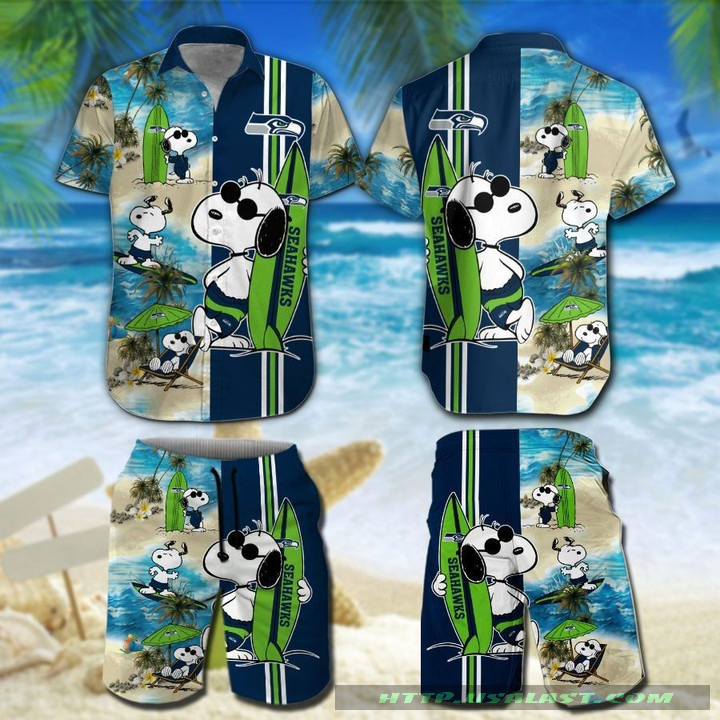 Seattle Seahawks Snoopy Surfing Hawaiian Shirt Tropical Aloha Button Up