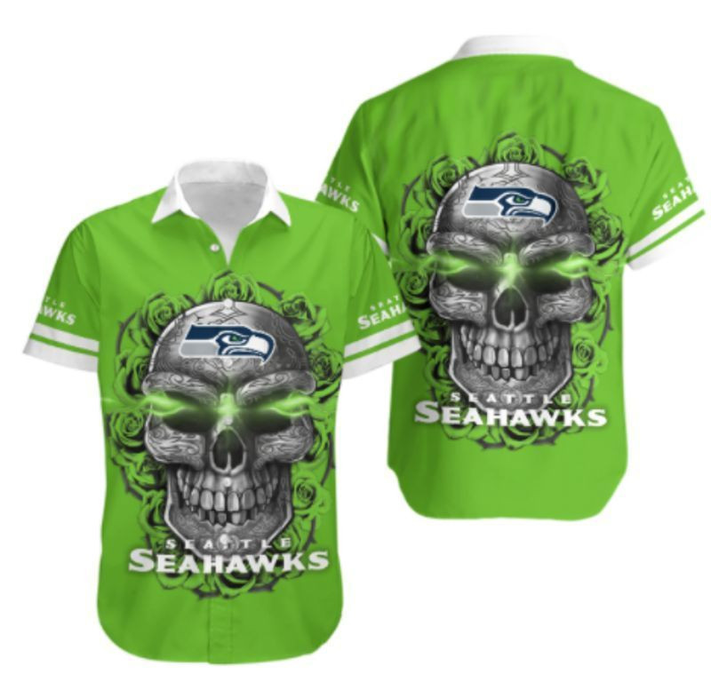 Seattle Seahawks Sugar Skull2 Hawaiian Shirt Tropical Aloha Button Up