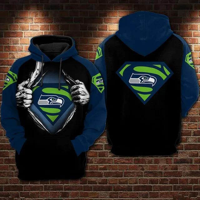 Seattle Seahawks Superman NFL 3D All Over Print Hoodie