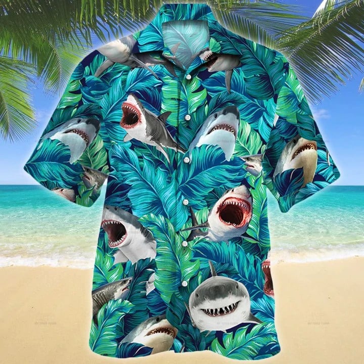 Shark Hawaiian Shirt Tropical Shark Aloha Shirt Summer Themed Gifts For Shark Lovers