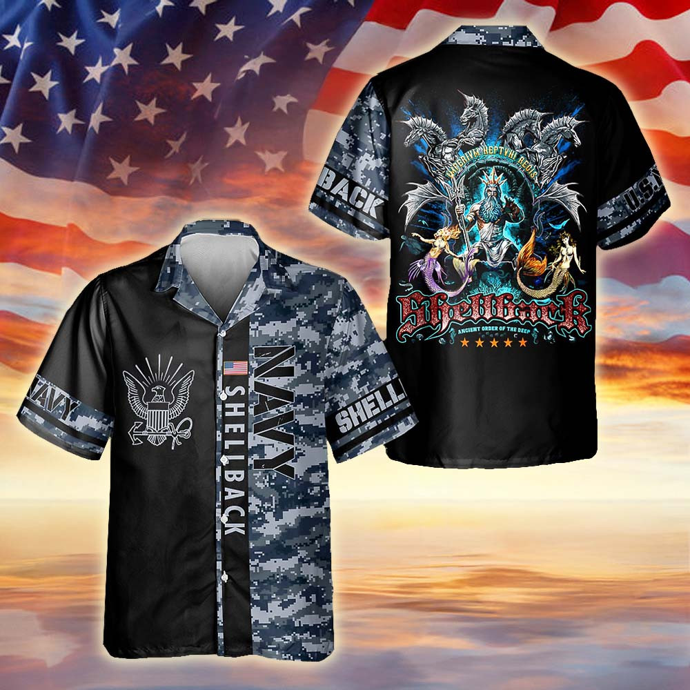 Shellback US Navy Hawaiian Shirt Navy Pride Military Appreciation Veterans Day Gifts