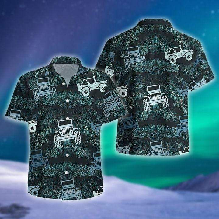 Shop Awesome Jeep Green Leaf Aloha Hawaiian Shirt Tropical Aloha Button Up