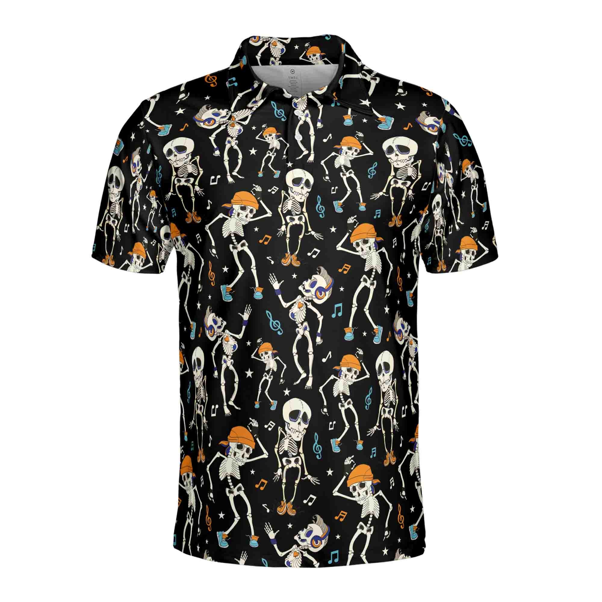 Alternative view of Skeleton Chilling Hawaiian Halloween, Music and Skeleton Men's Polo Shirt
