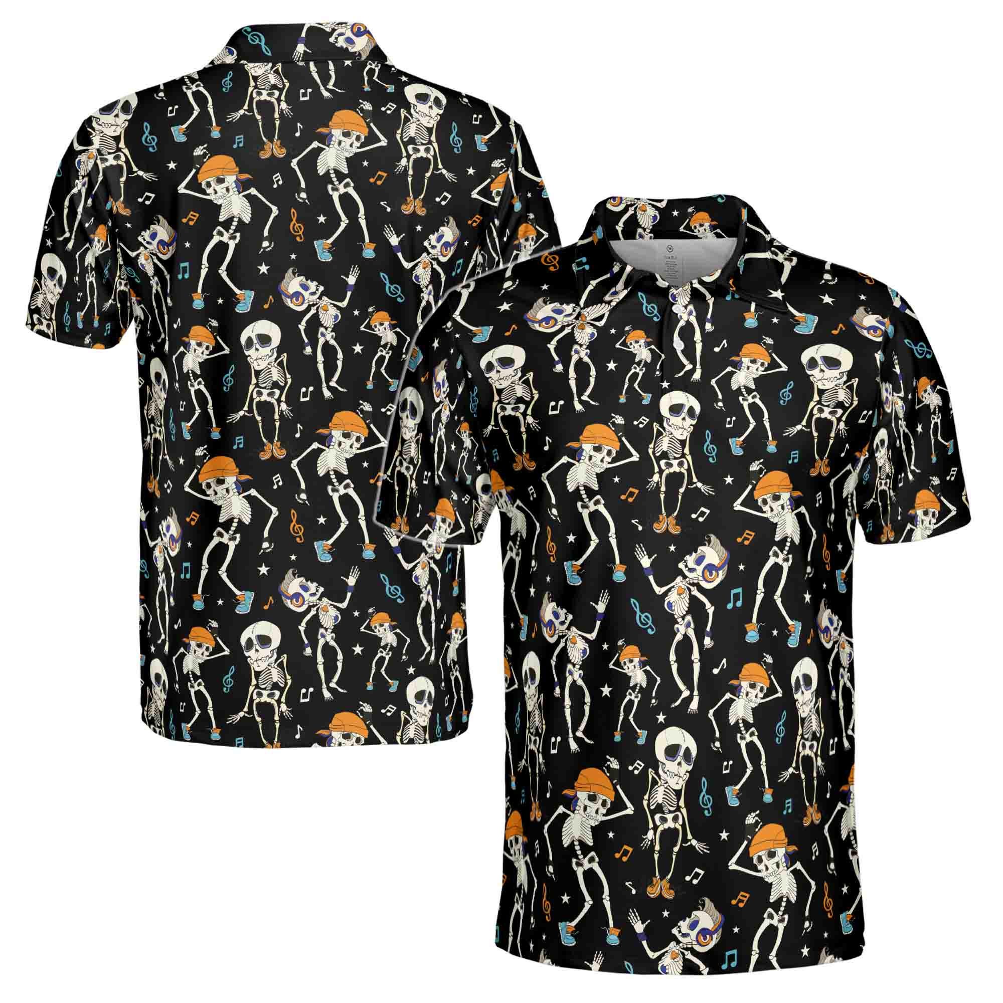 Skeleton Chilling Hawaiian Halloween, Music and Skeleton Men's Polo Shirt