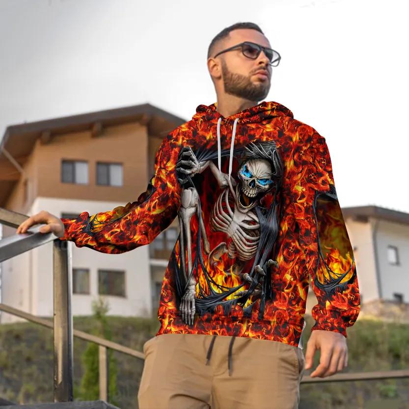 Alternative view of Skeleton Crawling Out Of Hell Skull 3D All Over Print Hoodie